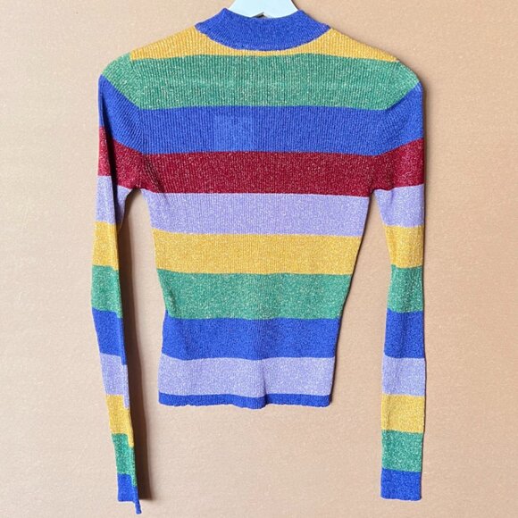 ZARA brand BNWT Long Sleeved top Multicolour Striped shirt w/ metallized fiber S - Picture 2 of 8